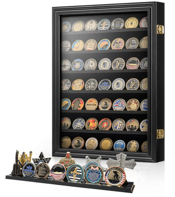 7 Rows Military Challenge Coin Holder Wall Display Case with HD Tempered Glass - Holds 100 Coins, Medal Display