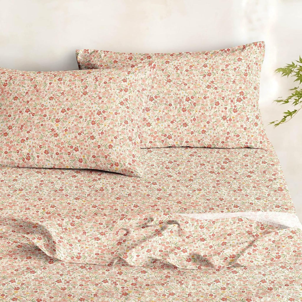 Floral Bed Sheets, 4-Piece Sheet Set, Shabby Chic Flower Pattern Printed Country Coquette Cottage Aesthetic Bedding