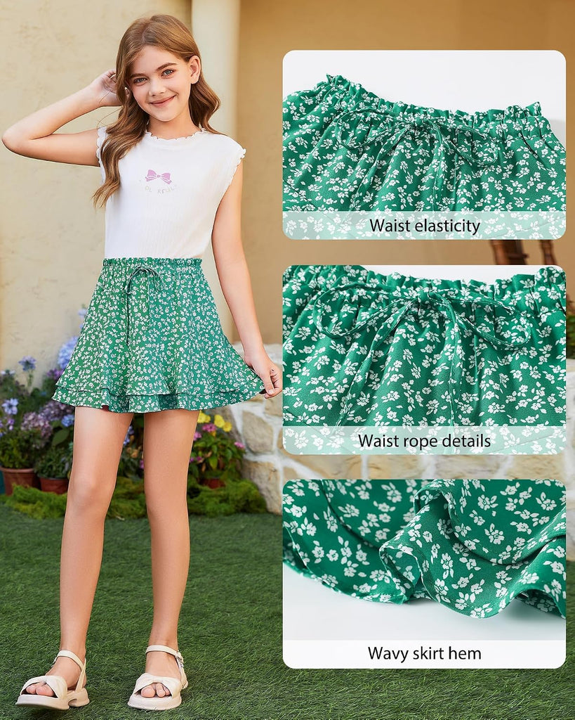Girls Skorts Floral Skirt with Shorts for Summer