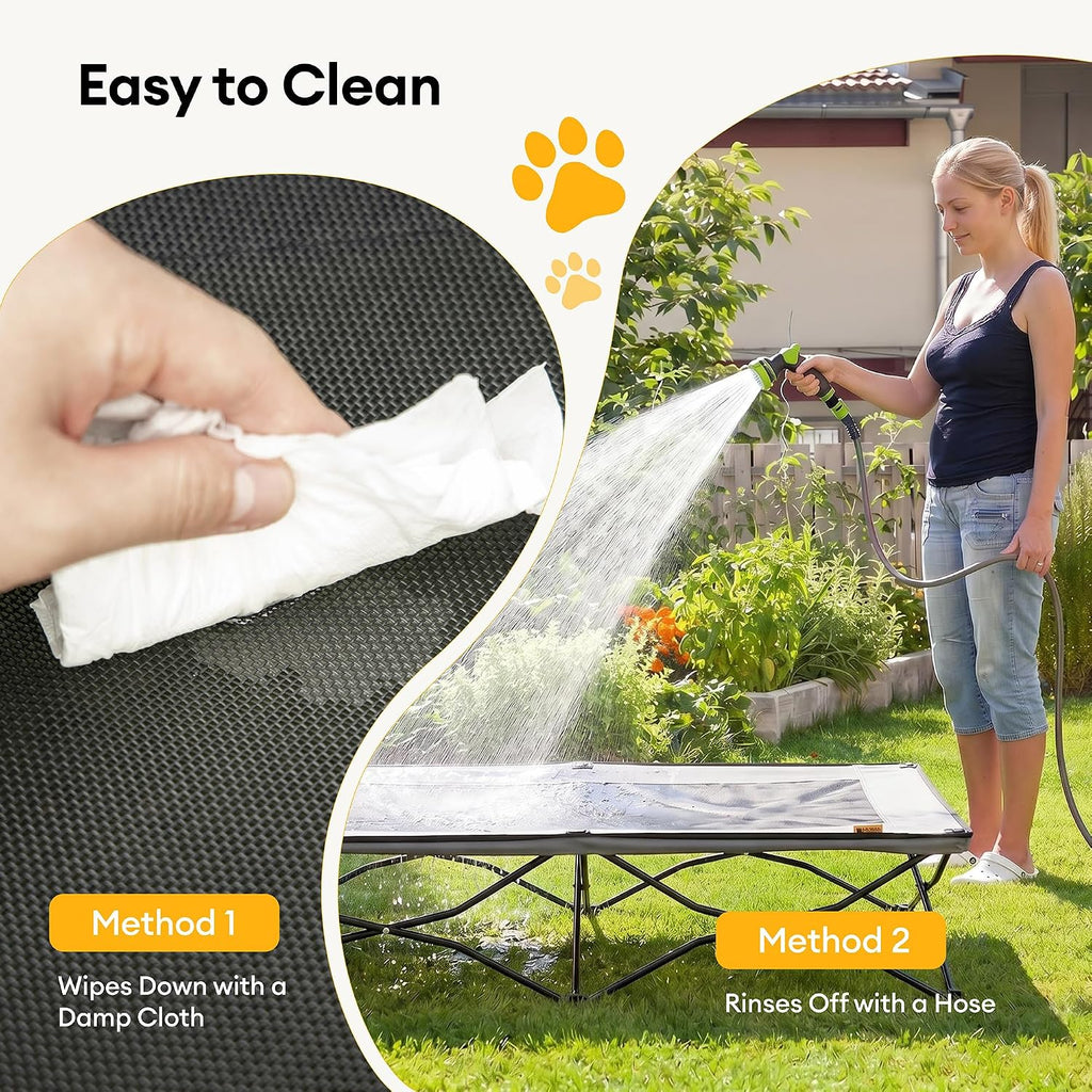 Elevated Dog Cot for Large Dogs, Foldable Dog Bed for Outdoor | Breathable Mesh Keeps Pets Cool, Rinse-Clean Design