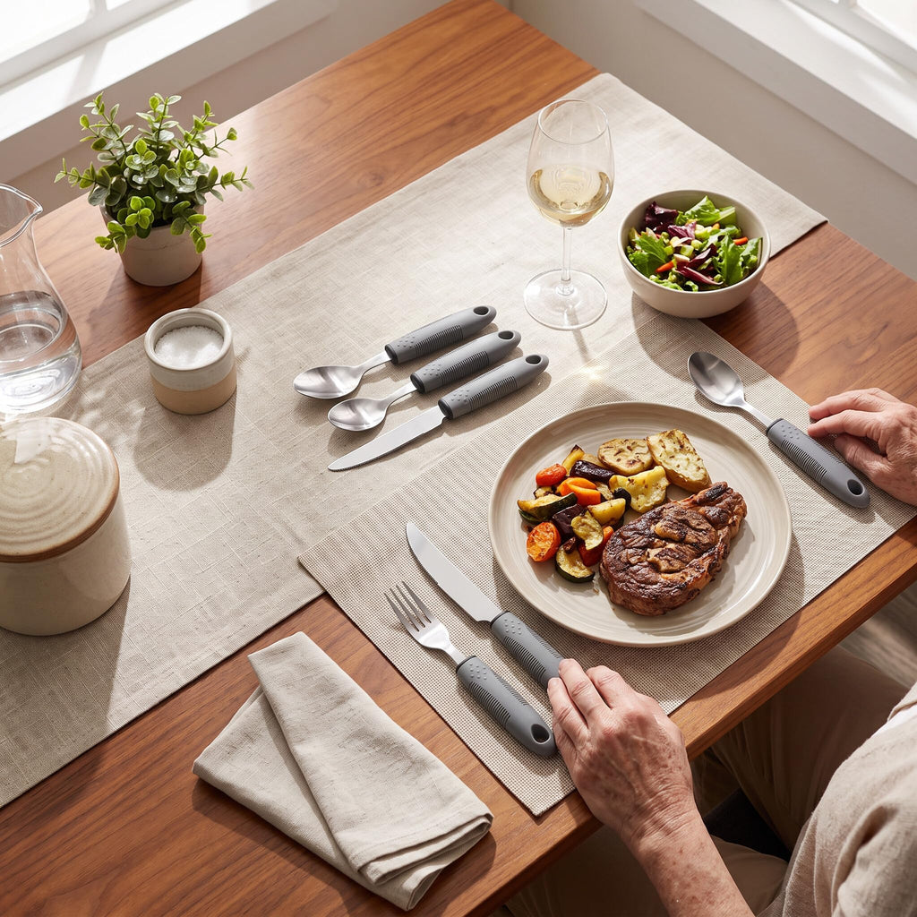 Adaptive Utensils for Hand Tremors, Arthritis and Parkinsons, Weighted Knives Fork and Spoons Stainless Steel