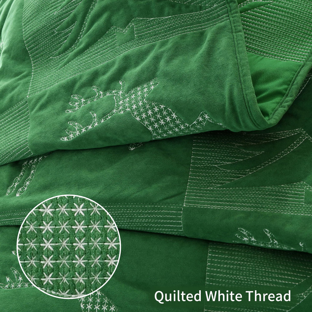 Christmas Quilt Set King Size, Holiday Bedding Coverlet, Green