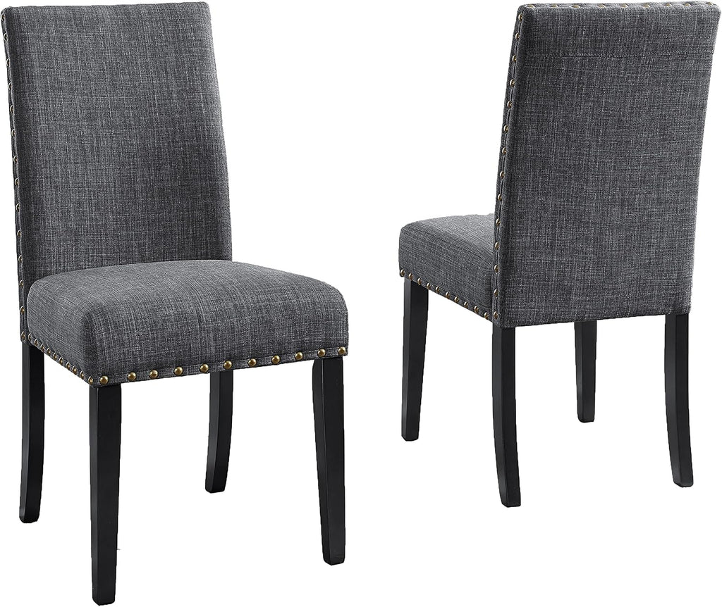Gray Fabric Dining Chairs with Nailhead Trim, Pack of 2