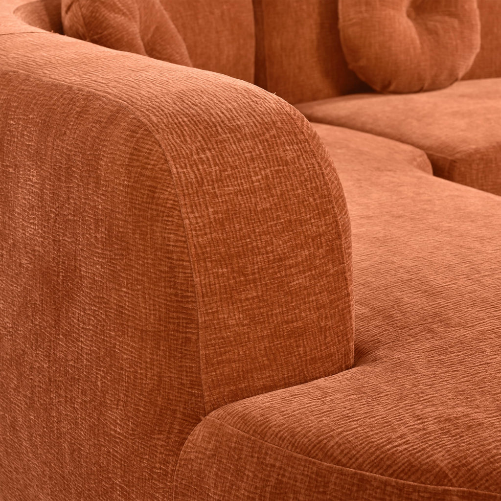 Mirod 122'' Extra Large Sectional Soft Fabric Upholstery, Elegant Curved Design with Three Round Cushions, Supportive