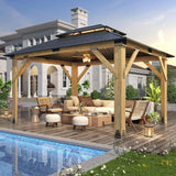 11’x13’ Outdoor Wooden Gazebo - Patio Galvanized Steel Gazebo with Double Vented Roof