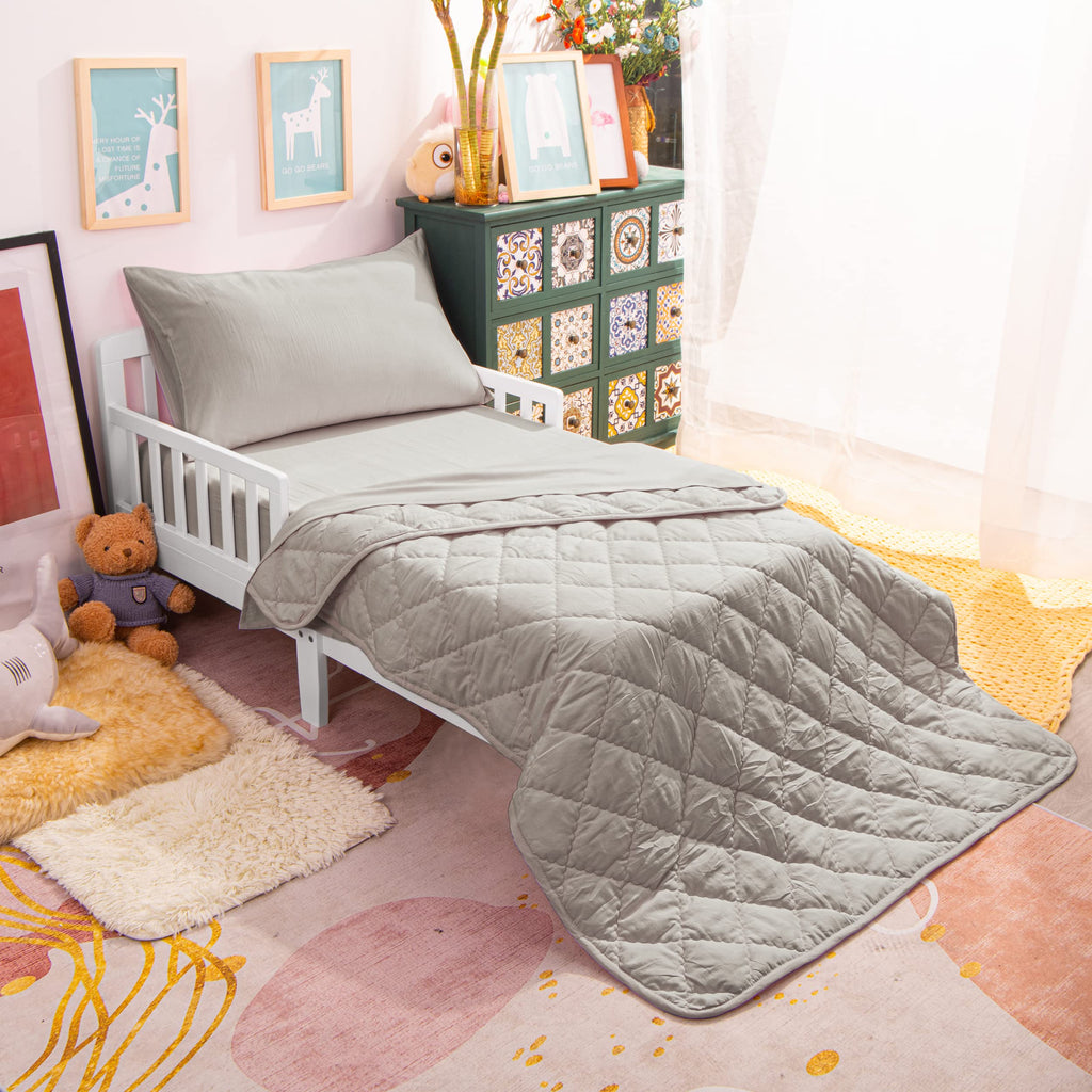 Toddler Microfiber Bedding Set, 4 Piece, Smoke Grey