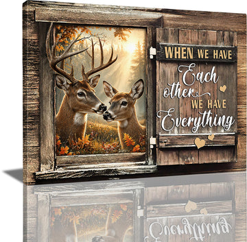 Farmhouse Deer Couple Decor Wall Art, Rustic Country Pictures 16"x20"