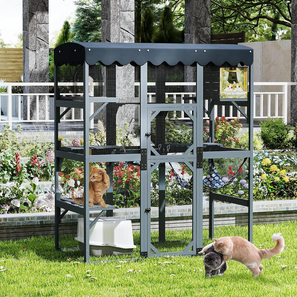 Weatherproof Wooden Outdoor Multi-Tier Cat Enclosure