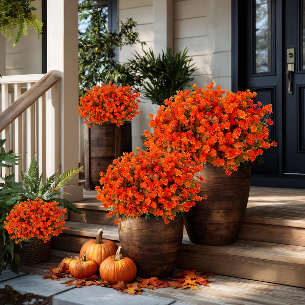 Artificial Fall Flowers Outdoor, Fake Mums (Orange Green)