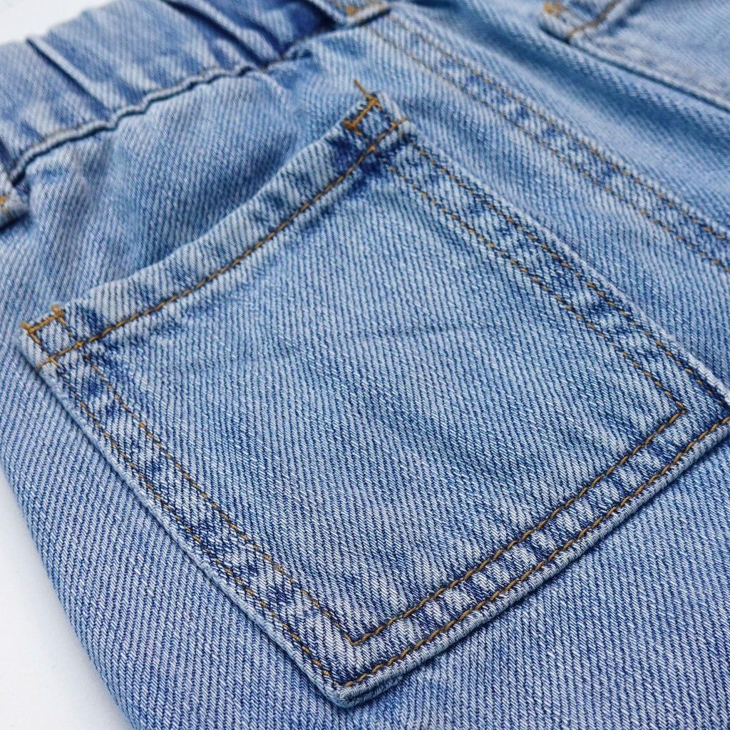 Boys Girls Cargo Denim Jeans Shorts Ribbed Elastic Half Pants