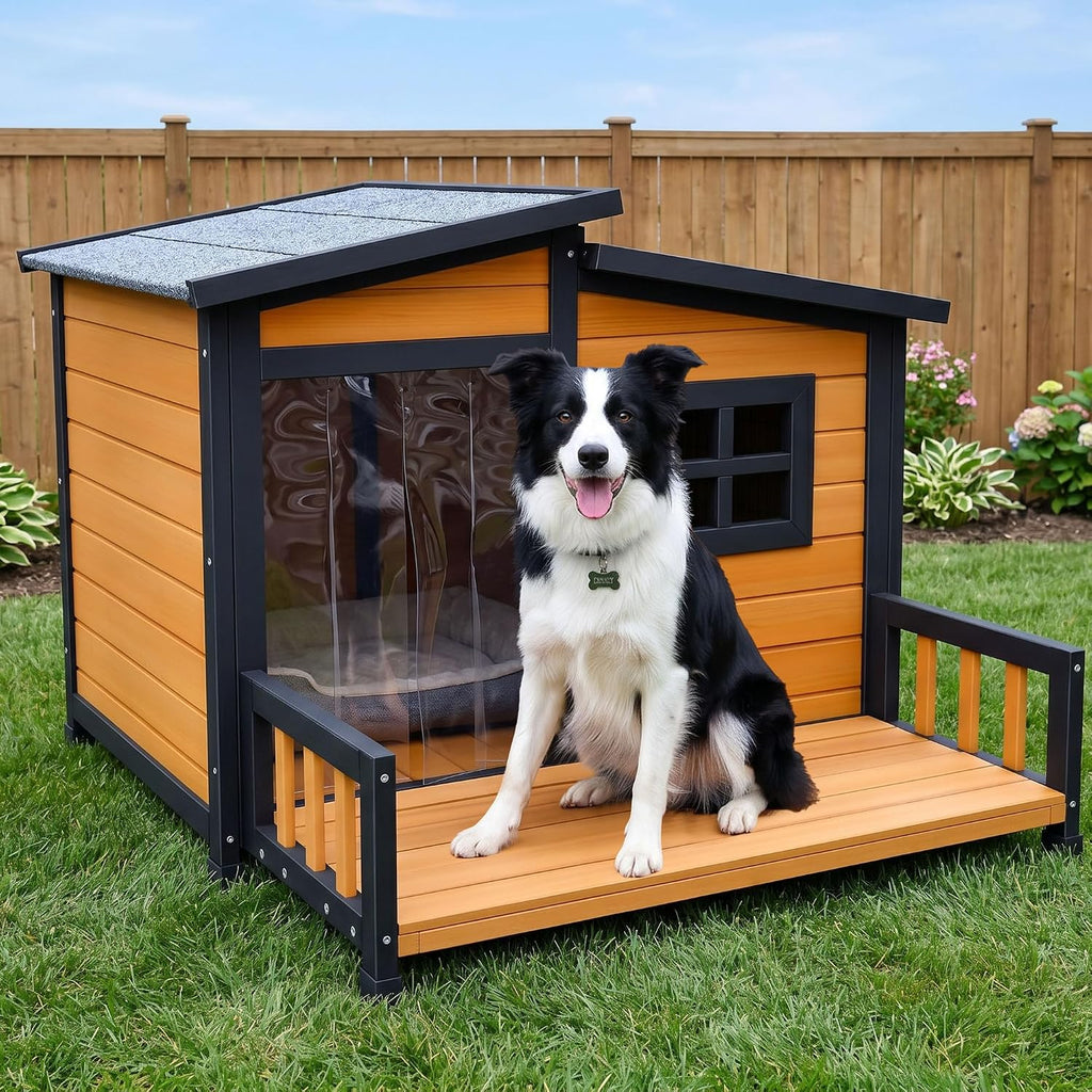 Large Dog House Outdoor Elevated Wooden Dog Kennel with Porch Brown 39"