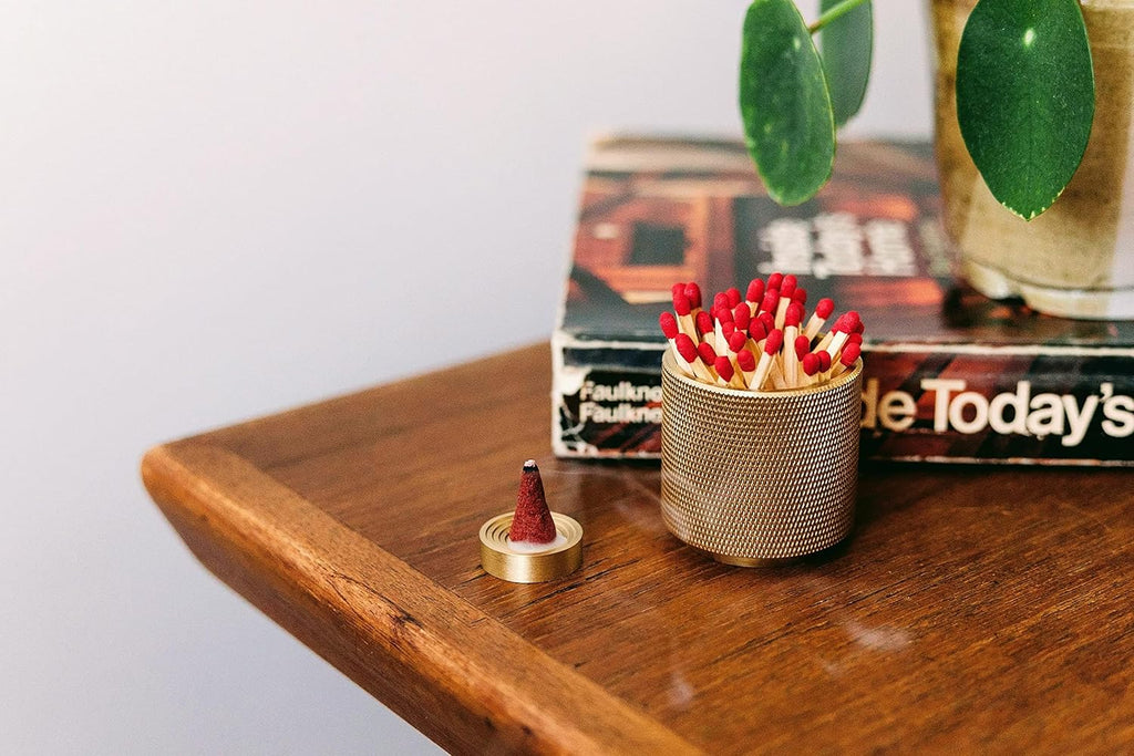 Match Holder with Striker - with Bonus Incense Holder - 100% Solid Brass Match Striker and Holder - A Modern Décor