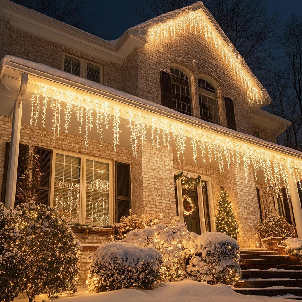 Bright Christmas Icicle Lights, 88.5 FT 1080 LED 8 Modes Curtain Fairy Lights with 180 Drops, Xmas String Lights