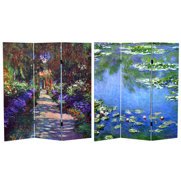 Double Sided Works of Monet Canvas Folding Screen - Lilies/Garden at Giverny, 4 ft. Short