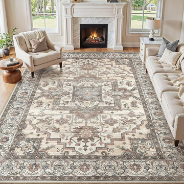 10x14 Area Rugs Living Room: Washable Vintage Rug Large Non-Slip Stain Resistant Ultra Soft Low Pile