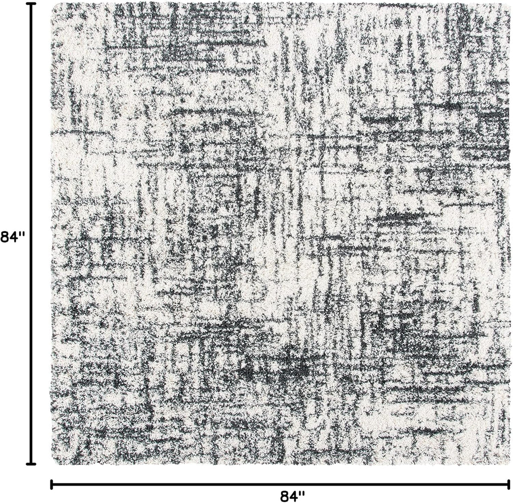 Hudson Shag Square Rug 7', Plush Ivory & Dark Grey SGH294A