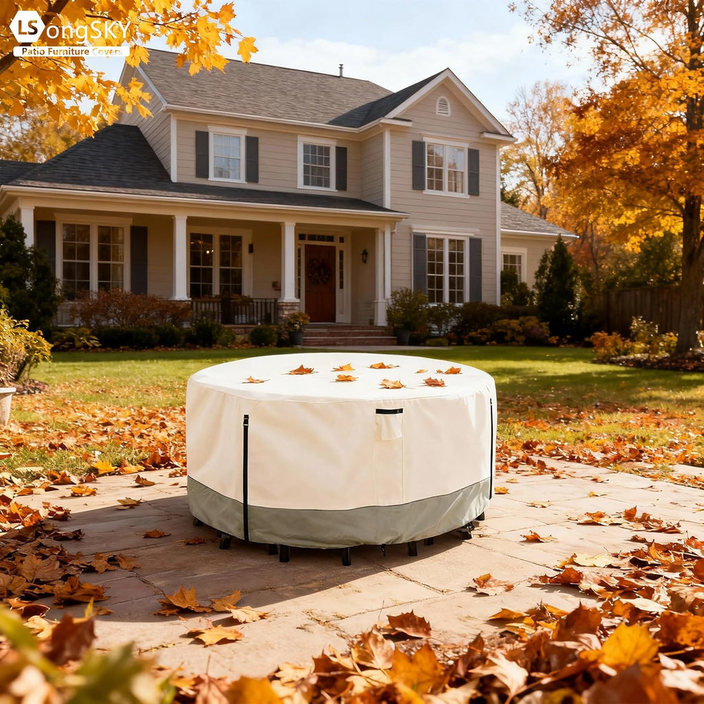 Round Patio Furniture Covers,600D Heavy Duty Waterproof Outdoor Furniture Cover for Round Dining Table with Rocking