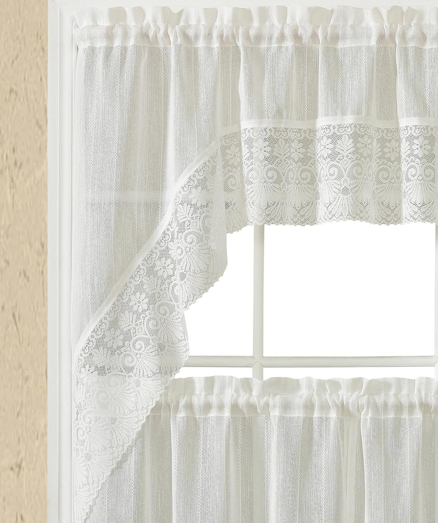 Starry Breeze 3pcs Cafe Curtain Tiers Set, 100% Polyester, Light Filtering, Subtle Linen-Like Texture,Soft as