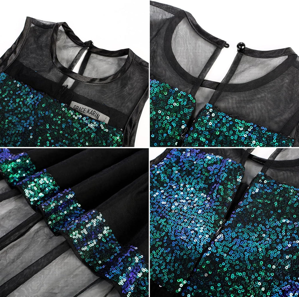 Girls Sequin Party Formal Dress Wedding Guest Sparkle Fancy Birthday Tulle High Low Prom Dresses