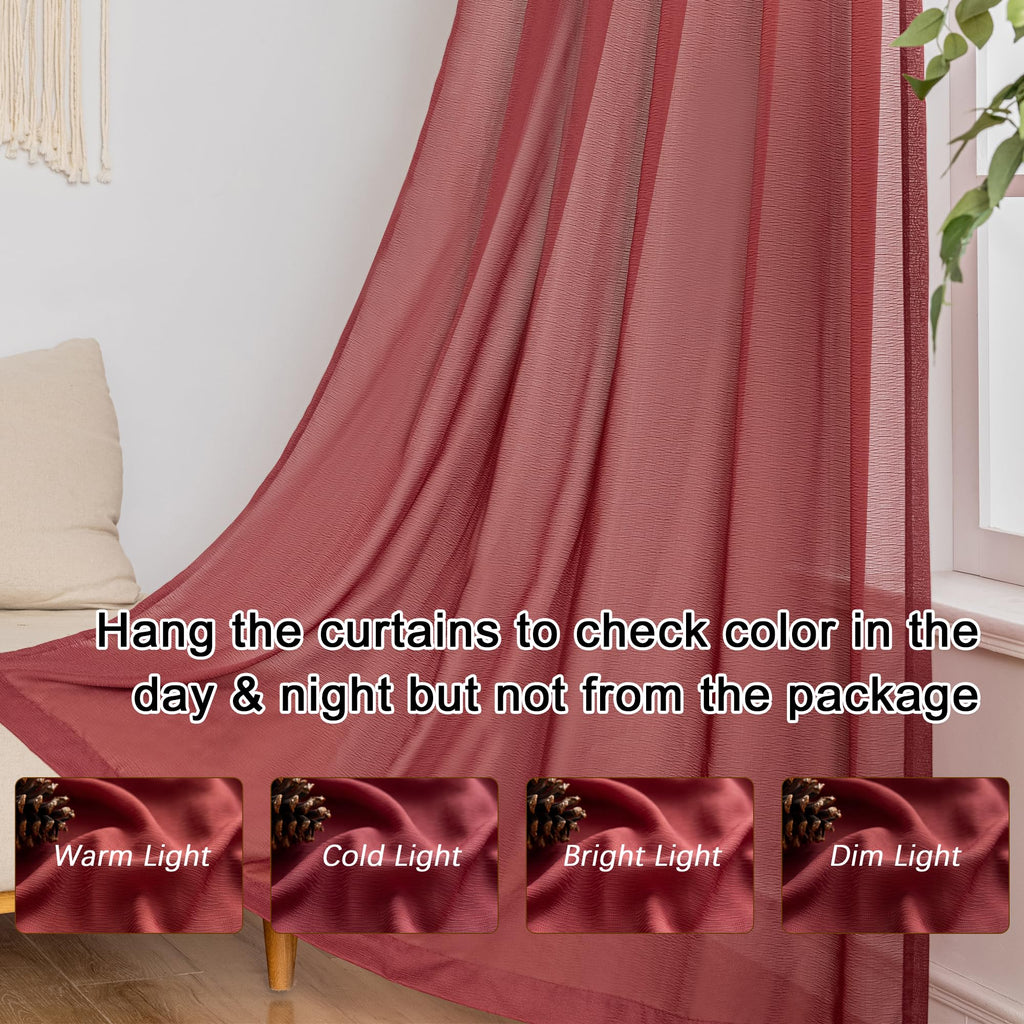 Red Pinch Pleat Sheer Curtains 90 Inch Length with Hooks 2 Panels
