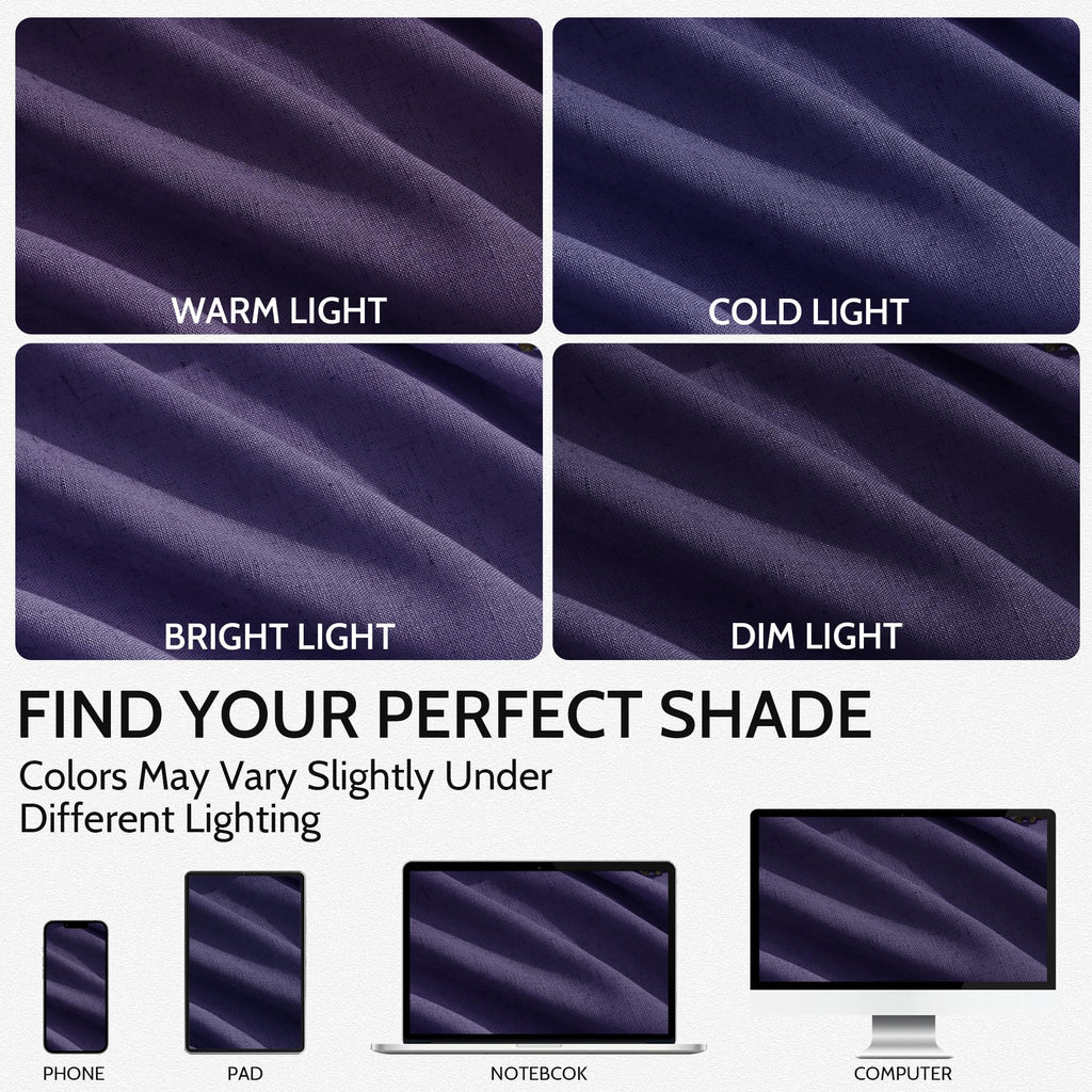 Purple Linen Curtains 84 Inches Long, Back Tab Light Filtering Semi Sheer Privacy Drapes Simple Style, 52x84 inch, 2