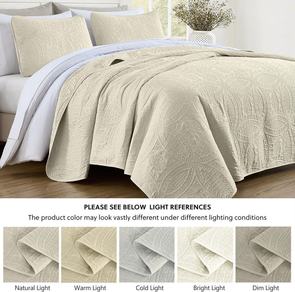 3-piece Oversized Bedspread Coverlet Set (King, Ivory)