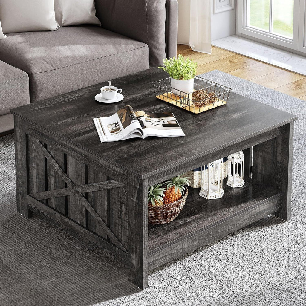 Coffee Tables Farmhouse Coffee Table with Storage Rustic Wood Cocktail Table,Square Coffee Table for Living Meeting
