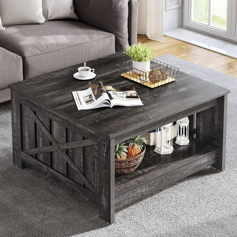 Coffee Tables Farmhouse Coffee Table with Storage Rustic Wood Cocktail Table,Square Coffee Table for Living Meeting