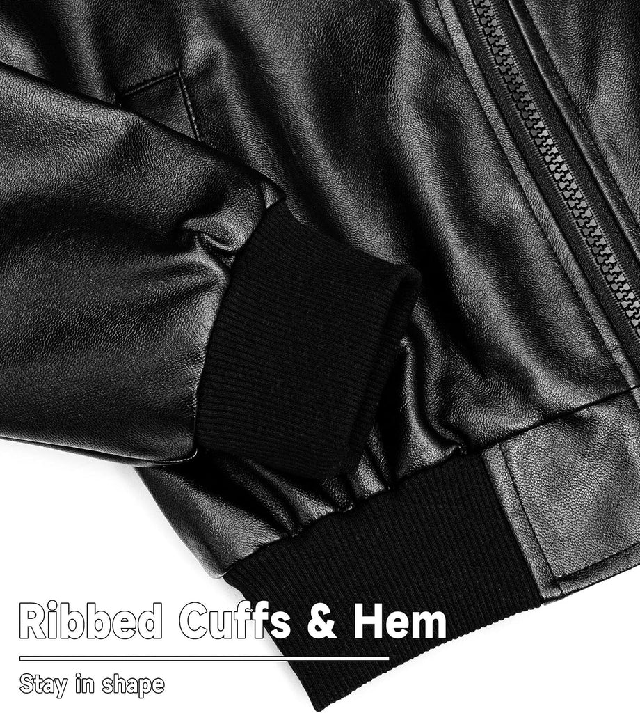Boys Faux Leather Jacket, Motorcycle Bomber Coat Retro Style