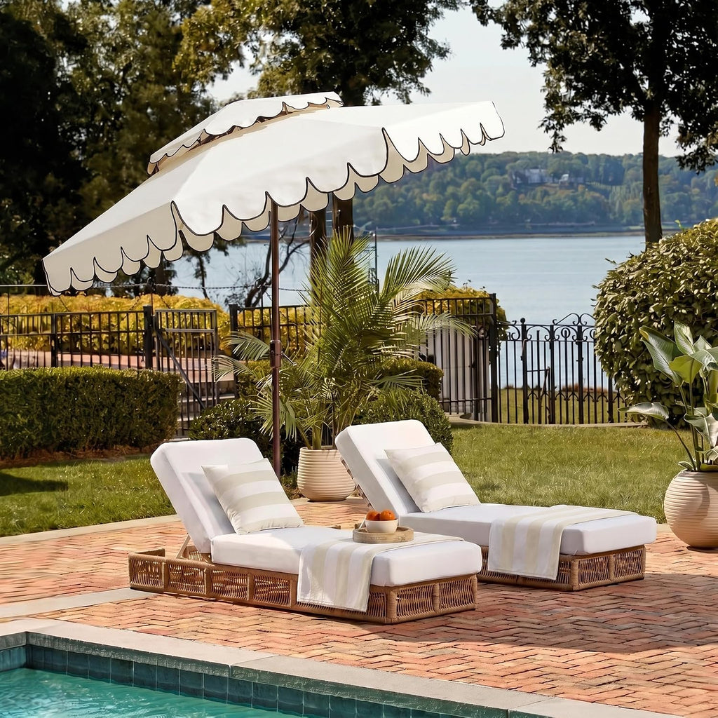 9ft Round Double-Top Patio Umbrella with Crank Lift & UV Protection - White/Black