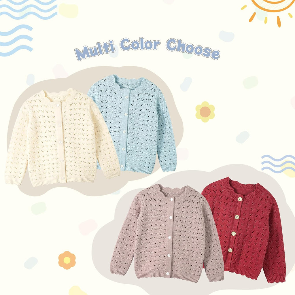 Baby Girl Sweater Knit Toddler Cardigan Long Sleeve Button Up Hollow Crochet Sweater