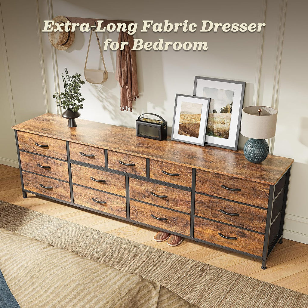 70 Inch Dresser , TV Stand for 65, 75, 80 Inch TV, 13 Fabric Drawer Long Dresser, Large Entertainment Center , Wide
