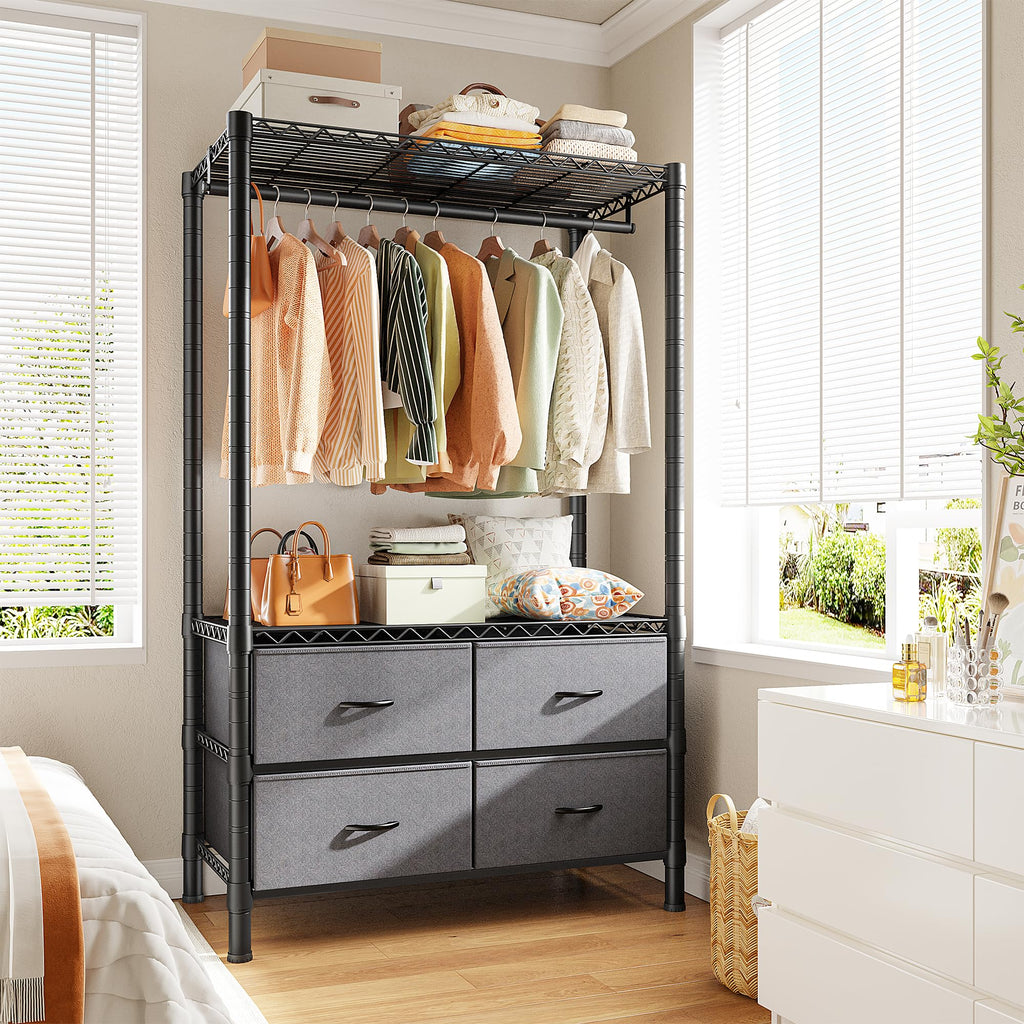Clothes Rack, Heavy Duty Portable Closet with 4 Drawers 4 Shelves