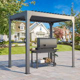 8x5 Louvered Pergola, Aluminum BBQ Pergola, Hardtop Gazebo for Outdoor Grill, Adjustable Rainproof Roof, Pergolas for Patio, Black