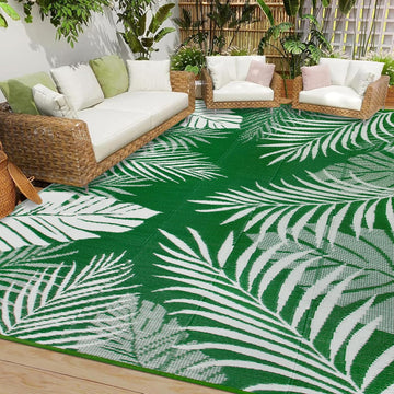 Reversible Outdoor Rugs 8'x10' Waterproof Outdoor Patio Rugs Clearance Portable RV Camping Mats Green Lightweight