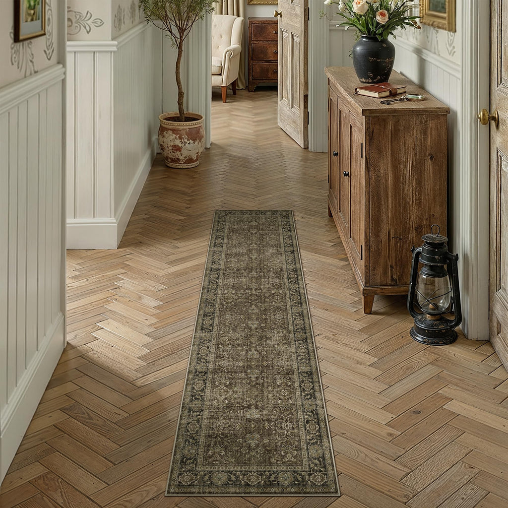 2x8 Taupe Brown Vintage Runner Rug
