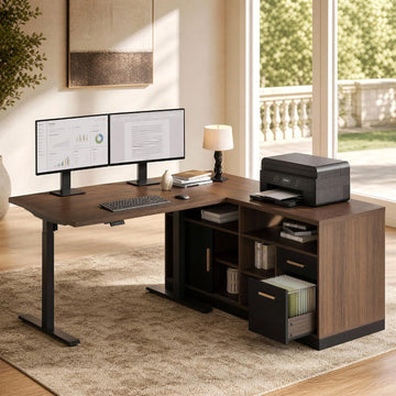 67" L Shaped Executive Standing Desk with Drawer Storage