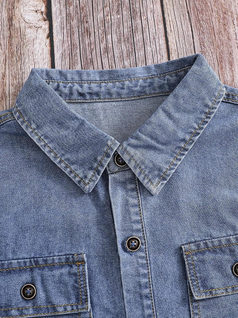 Boys Long Sleeve Button Down Denim Jacket with Pockets