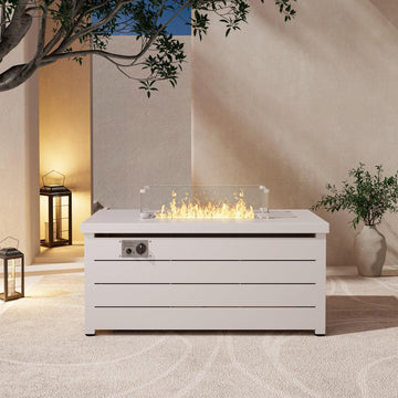 Outdoor Propane Fire Pit Table, 60,000 BTU Rectangular Gas Fire Pit with lid, Glass Bead and top Cover, 3 in 1 Fire
