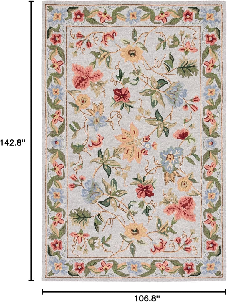 Chelsea Area Rug - 9' x 12', Grey, Hand-Hooked French Country Floral Wool
