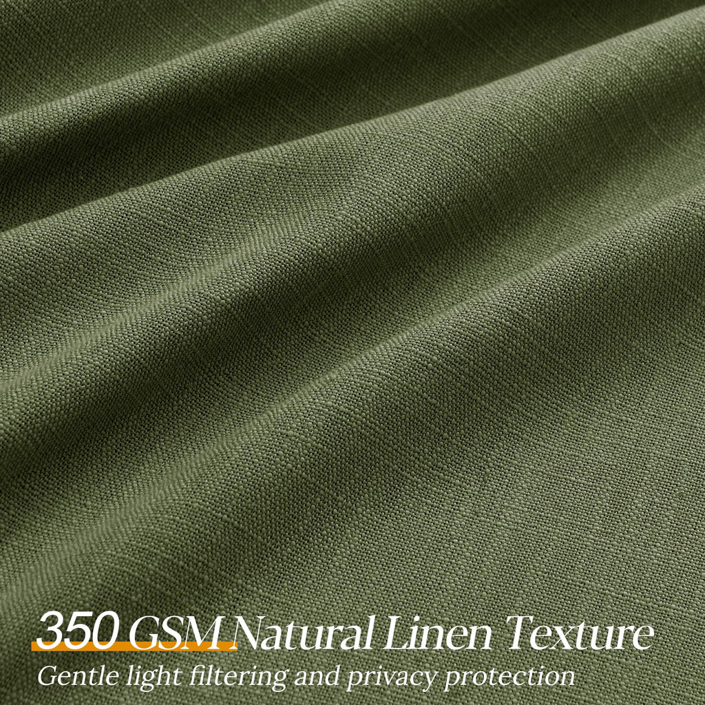 108 Inches Long Pinch Pleat Linen Curtains Semi Sheer 2 Panels Olive Green