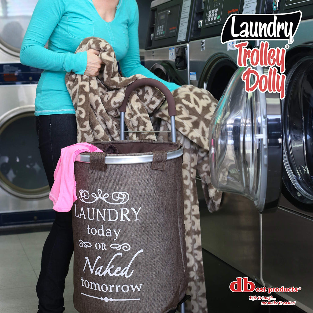 Laundry Trolley Dolly, Brown Laundry Bag Hamper Basket cart with wheels sorter