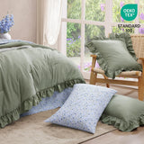 Queen Comforter Set - 7 Pieces Ruffle Sage Green Bedding Sets