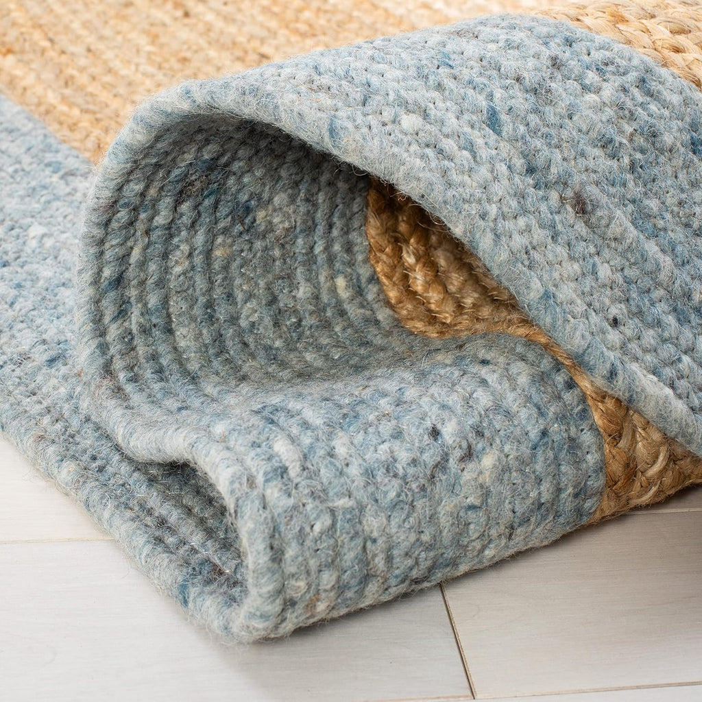 Braided Oval Rug, Wool Light Blue & Gold BRD910H