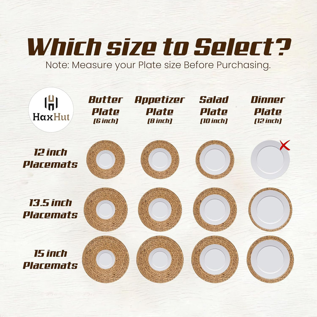 13.5" Woven Placemats, Round Rattan Placemats, Natural Wicker Chargers for Dinner Plates, Heat Resistant - Set of 6