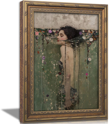 Vintage Gold Framed Ophelia Wall Art, Romantic Victorian Gothic Oil Painting Canvas Print, Dark Academia Wall Decor