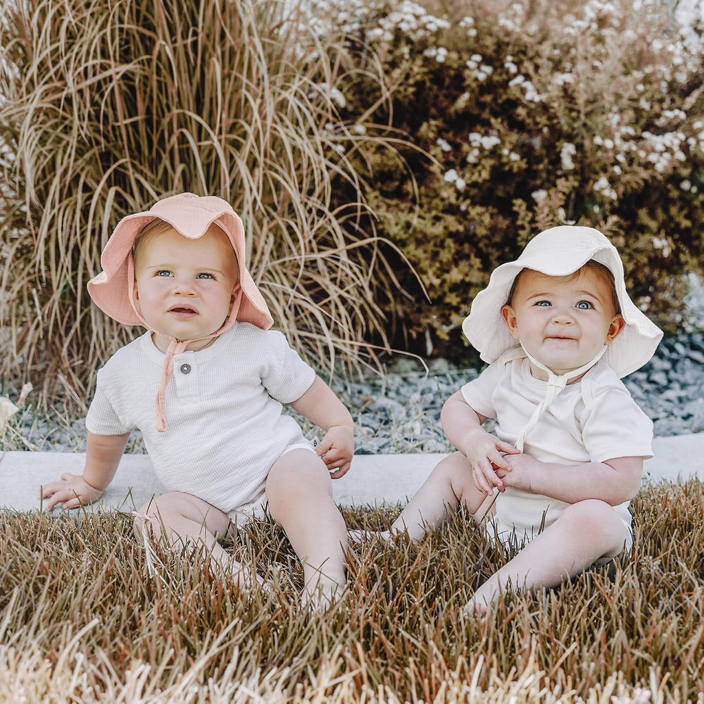Pack Muslin Baby Girl Sun Hats with Wide Brim, UPF 50+, 0-6