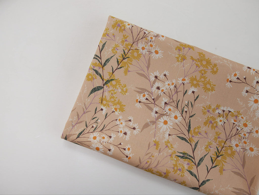 Linen Blend Print Fabric (3yard, 21 - Daisy Forest Yellow)