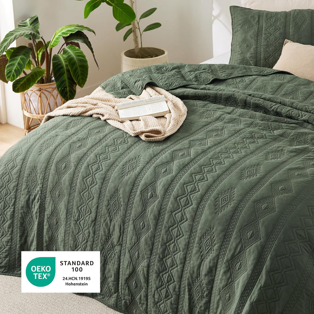 100% Cotton Quilt Set - Queen Bedspread, Lightweight Soft Bed Coverlet, PureWoven, 3-Piece Cozy Stitching Quilt Set