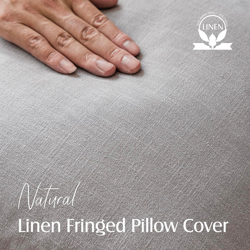 Boho Linen Fringe Lumbar Throw Pillow Covers 12×24 Light Gray